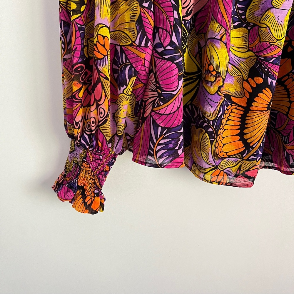 Anthropologie Alexandra Farmer Puff Sleeve Boho Floral Butterfly Top Size M - Picture 5 of 9